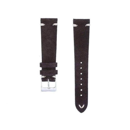 Cinturino in suede marrone scuro, dettaglio cucitura